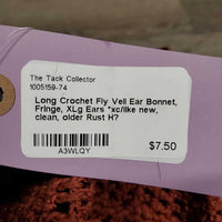 Long Crochet Fly Veil Ear Bonnet, Fringe, XLg Ears *xc/like new, clean, older