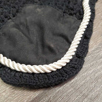 Crochet Fly Veil Ear Bonnet, string, piping *vgc, clean, older, shrunk?puckered & curled, mnr faded