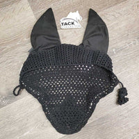 Crochet Fly Veil Ear Bonnet, string, piping *vgc, clean, older, shrunk?puckered & curled, mnr faded
