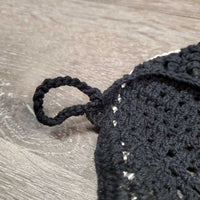 Crochet Fly Veil Ear Bonnet, string, piping *vgc, clean, older, shrunk?puckered & curled, mnr faded
