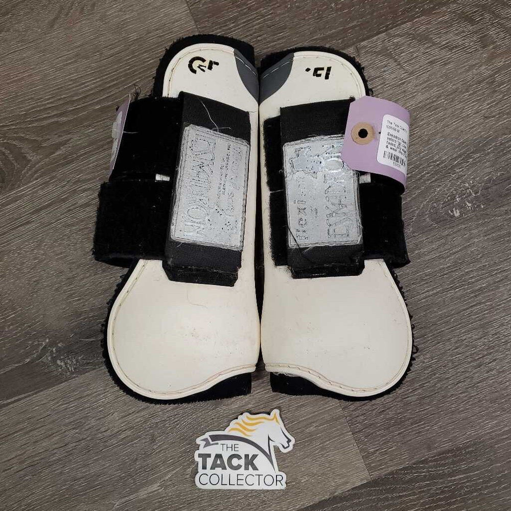 Open Front Boots, velcro *gc, clean, older, peeled & faded, pilly edges, velcro: mnr curled & weak
