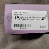 3 Stretchy Cotton Leg Wraps *gc, clean, faded, threads
