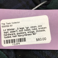 Lt Winter Blanket, 2 legs *gc, clean, mnr wpf, older?, mnr holes, rubs, broken hardware, puckers, snags, threads, faded, hair