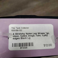 4 Stretchy Nylon Leg Wraps *gc, clean, faded, snags, rubs, v.pilly edges