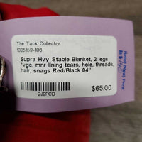 Hvy Stable Blanket, 2 legs *vgc, mnr lining tears, hole, threads, hair, snags
