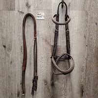 Rsd/Padded Monocrown Bridle, Buckles Flash, Rsd/FS Rubber Reins *vgc, clean, older, mnr dry, rubs & faded
