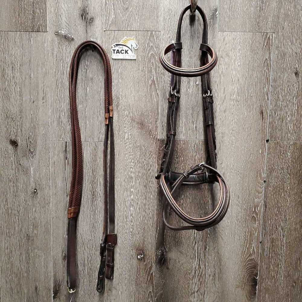 Rsd/Padded Monocrown Bridle, Buckles Flash, Rsd/FS Rubber Reins *vgc, clean, older, mnr dry, rubs & faded