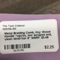 Metal Braiding Comb, Hvy Wood Handle *vgc/xc, mnr scraped end, clean
