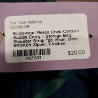 Fleece Lined Cordura Saddle Carry - Storage Bag, Shoulder Strap *gc, clean, older, BROKEN Zipper, v.rubbed