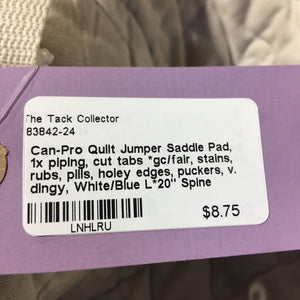Quilt Jumper Saddle Pad, 1x piping, cut tabs *gc/fair, stains, rubs, pills, holey edges, puckers, v. dingy