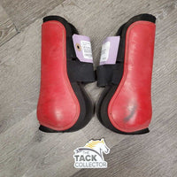 Pr Open Front Boots, velcro *gc, dirty, scrapes, stains, mnr peeled edges, stretched elastic