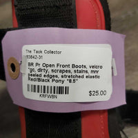 Pr Open Front Boots, velcro *gc, dirty, scrapes, stains, mnr peeled edges, stretched elastic
