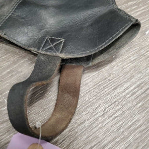 Leather Half Chaps, Back Zips, Bag *gc, clean, mnr dirt, rubs, marker, pills, repaired zippers, v.stretched elastic