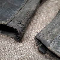 Leather Half Chaps, Back Zips, Bag *gc, clean, mnr dirt, rubs, marker, pills, repaired zippers, v.stretched elastic