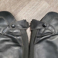 Leather Half Chaps, Back Zips, Bag *gc, clean, mnr dirt, rubs, marker, pills, repaired zippers, v.stretched elastic
