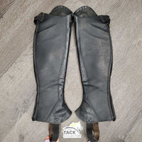Leather Half Chaps, Back Zips, Bag *gc, clean, mnr dirt, rubs, marker, pills, repaired zippers, v.stretched elastic