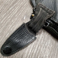 Leather Half Chaps, Back Zips, Bag *gc, clean, mnr dirt, rubs, marker, pills, repaired zippers, v.stretched elastic
