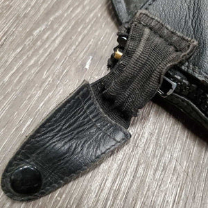 Leather Half Chaps, Back Zips, Bag *gc, clean, mnr dirt, rubs, marker, pills, repaired zippers, v.stretched elastic