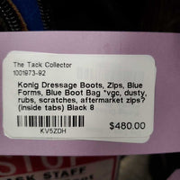 Dressage Boots, Zips, Blue Forms, Blue Boot Bag *vgc, dusty, rubs, scratches, aftermarket zips? (inside tabs)