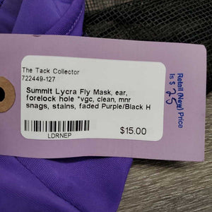 Lycra Fly Mask, ear, forelock hole *vgc, clean, mnr snags, stains, faded