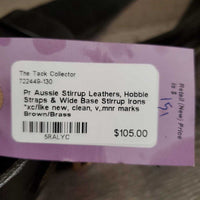 Pr Aussie Stirrup Leathers, Hobble Straps & Wide Base Stirrup Irons *xc/like new, clean, v,.mnr marks
