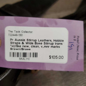 Pr Aussie Stirrup Leathers, Hobble Straps & Wide Base Stirrup Irons *xc/like new, clean, v,.mnr marks