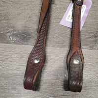 Tooled Leather Western Cheekpieces, Light Crown, chicago screws *vgc, clean, mnr residue?dirt, rust, stains & scrapes
