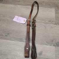 Tooled Leather Western Cheekpieces, Light Crown, chicago screws *vgc, clean, mnr residue?dirt, rust, stains & scrapes