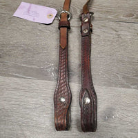 Tooled Leather Western Cheekpieces, Light Crown, chicago screws *vgc, clean, mnr residue?dirt, rust, stains & scrapes