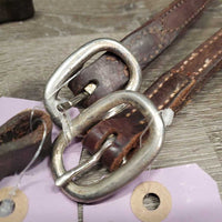 Double Leather Western Headstall Pieces ONLY: 16" Crown, 2 Cheek Pieces *gc, dirty, green residue, scrapes, dry
