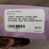 1 ONLY Western Leather Split Rein, lace *gc, clean, twists, scratches, rubs, dirt/residue