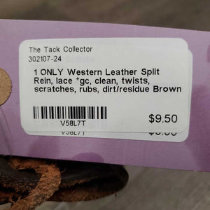 1 ONLY Western Leather Split Rein, lace *gc, clean, twists, scratches, rubs, dirt/residue