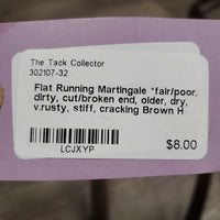 Flat Running Martingale *fair/poor, dirty, cut/broken end, older, dry, v.rusty, stiff, cracking