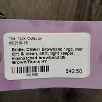 Bridle, Clinker Browband *vgc, mnr dirt & clean, stiff, tight keeper, mismatched browband

