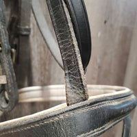 Rsd Padded Dressage Bridle, Crank, Flash *gc, fair, older, stains, dirty, loose clinkers, stiff, dry, scraped edges, tight keeper
