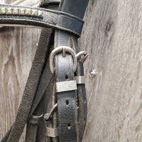 Rsd Padded Dressage Bridle, Crank, Flash *gc, fair, older, stains, dirty, loose clinkers, stiff, dry, scraped edges, tight keeper