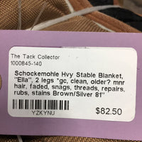 Hvy Stable Blanket, "Ella", 2 legs *gc, clean, older? mnr hair, faded, snags, threads, repairs, rubs, stains
