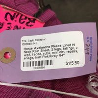 Fleece Lined Hi Neck Rain Sheet, 2 legs, tail *gc, v. wpf, faded, rubs, mnr dirt, repairs, snags, hair
