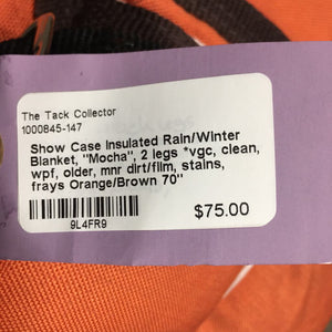 Insulated Rain/Winter Blanket, "Mocha", 2 legs *vgc, clean, wpf, older, mnr dirt/film, stains, frays