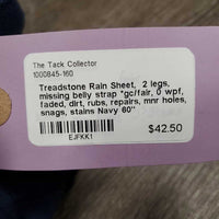 Rain Sheet, 2 legs, missing belly strap *gc/fair, 0 wpf, faded, dirt, rubs, repairs, mnr holes, snags, stains
