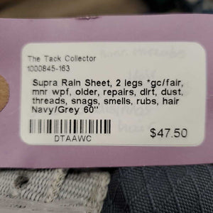 Rain Sheet, 2 legs *gc/fair, mnr wpf, older, repairs, dirt, dust, threads, snags, smells, rubs, hair