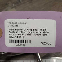 Med Hunter D Ring Snaffle Bit *gc/vgc, clean, mnr scuffs, stain, scratches & paint?, loose joint
