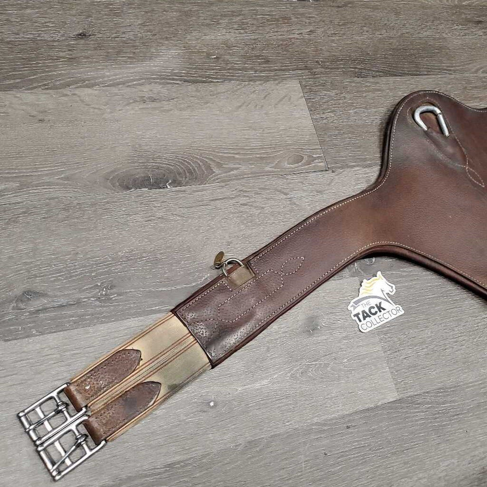 Lg Leather Belly Girth, 2x Elastics, 2x D Rings, Caribiner *gc, clean, hairy, rubs, scrapes, stains, older