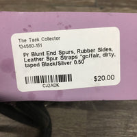 Pr Blunt End Spurs, Rubber Sides, Leather Spur Straps *gc/fair, dirty, taped
