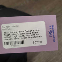 Cotton Stable Sheet, "King", stain lining, fleece wither *vgc, clean, pilly, mnr hair, threads, faded, repair