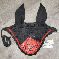 Crochet Ear Bonnet Fly Veil, piping, string *like new, mnr hair, creased nose, mnr edge threads