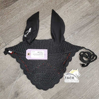 Crochet Ear Bonnet Fly Veil, piping, string *like new, mnr hair, creased nose, mnr edge threads