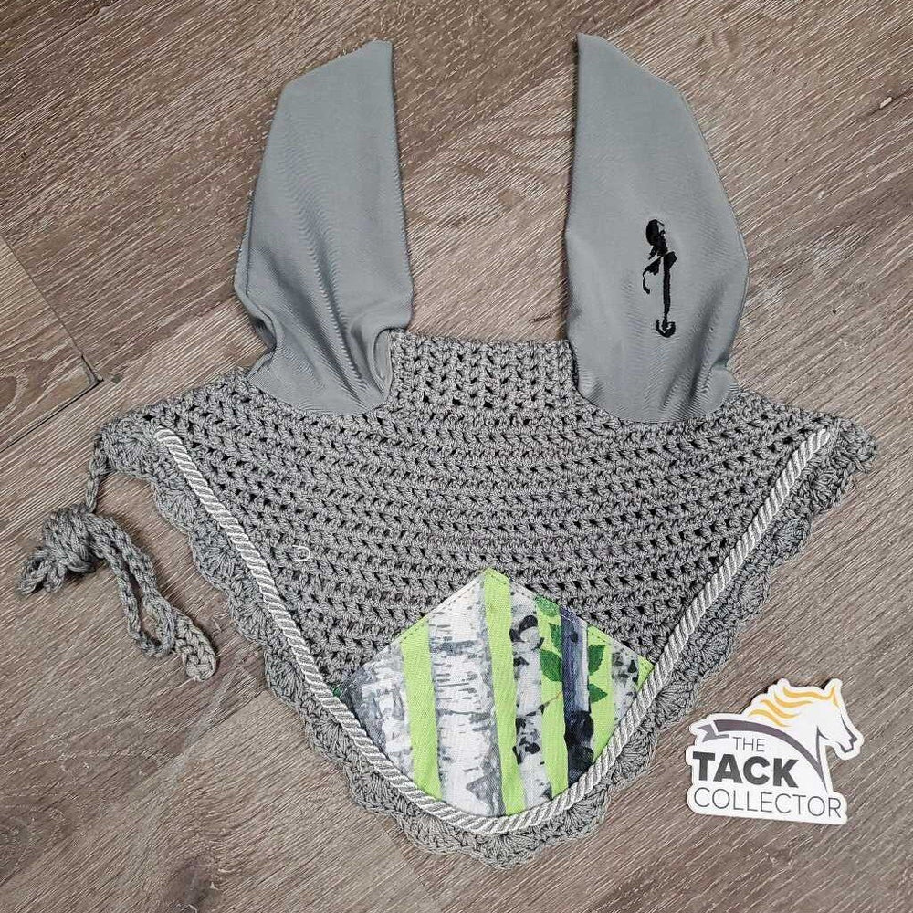 Crochet Fly Veil Ear Bonnet, piping *like new, puckered