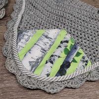 Crochet Fly Veil Ear Bonnet, piping *like new, puckered