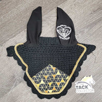 Crochet Fly Veil Ear Bonnet, piping *like new, puckered, mnr dirt?residue & hair